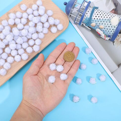 100 Pcs Glitter Tinsel Pom Poms White Pompoms Sparkle White Pom Poms for Crafts Making, Cat, Christmas Party Decoration (1.5cm in Diameter) in Kuwait