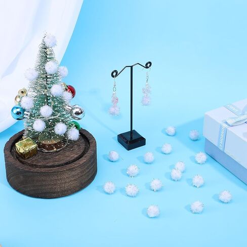 100 Pcs Glitter Tinsel Pom Poms White Pompoms Sparkle White Pom Poms for Crafts Making, Cat, Christmas Party Decoration (1.5cm in Diameter) in Kuwait
