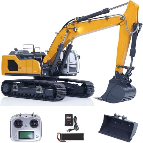 XDRC 1/14 RC Hydraulic Excavator Crawler Ready to Run for 945 Construction Vehicle Model Metal Bucket FS I6S Radio Motor ESC Servo Lights Painted Yellow in Saudi Arabia