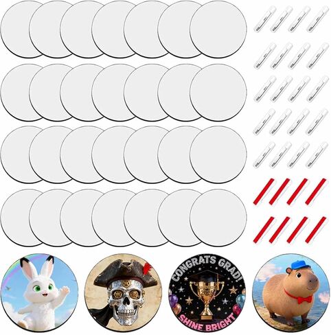 30 قطعة من أزرار التسامي الفراغات مع دبابيس أزرار MDF مناسبة لتزيين الحقائب والقبعات والملابس والملصقات الممتعة وحلي التسامي in Kuwait