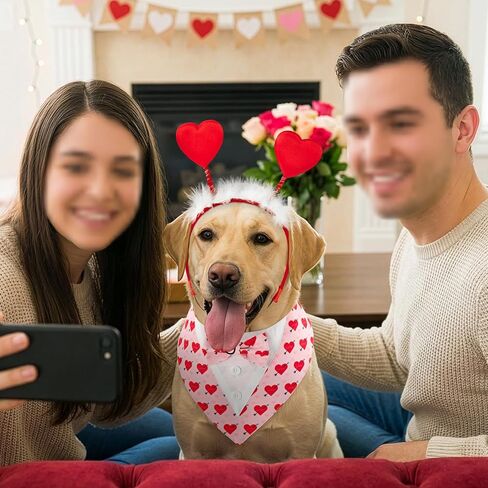 Valentine’s Red Heart with Love Arrow Pattern Dog Adjustable Tuxedo Red Headwear with White Fluff Valentine's Day Theme Puppy Costume Set Romantic Holiday Apparel for Cats Dogs S in Saudi Arabia