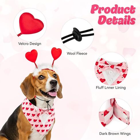 Valentine’s Red Heart with Love Arrow Pattern Dog Adjustable Tuxedo Red Headwear with White Fluff Valentine's Day Theme Puppy Costume Set Romantic Holiday Apparel for Cats Dogs S in Saudi Arabia