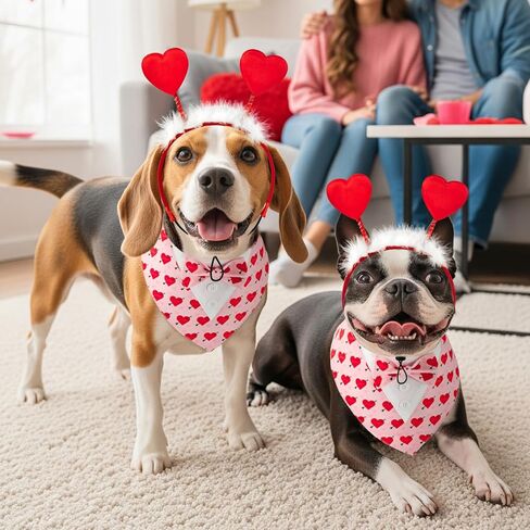 Valentine’s Red Heart with Love Arrow Pattern Dog Adjustable Tuxedo Red Headwear with White Fluff Valentine's Day Theme Puppy Costume Set Romantic Holiday Apparel for Cats Dogs S in Saudi Arabia