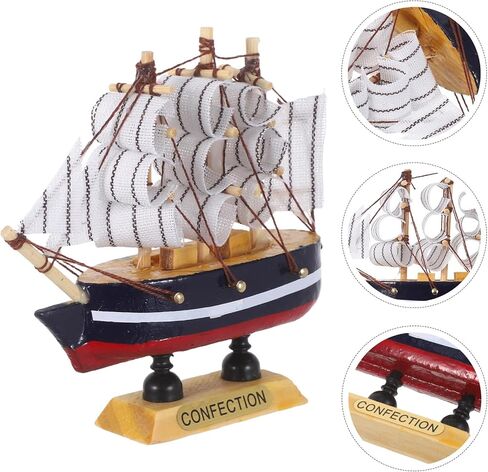 Sewroro Wooden Sailboat Crafts Model, Sailing Boat Decor for Home, Office, Ocean Theme, Multi-Color Synthetic Material in Kuwait