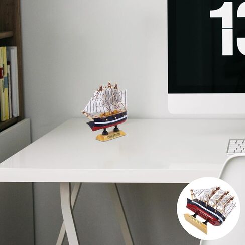 Sewroro Wooden Sailboat Crafts Model, Sailing Boat Decor for Home, Office, Ocean Theme, Multi-Color Synthetic Material in Kuwait