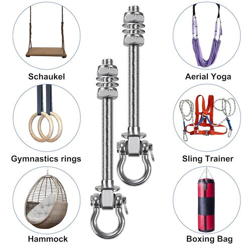 شماعات أرجوحة VivaZen شديدة التحمل - مجموعة من قطعتين من الفولاذ المقاوم للصدأ 304 للعوارض الخشبية والمعدنية أرجوحة 180 درجة، 1500 رطل، - مثالية لأراجيح اليوغا in Kuwait