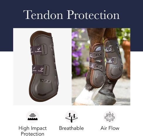 LeMieux Impact Responsive Horse Tendon Boots - Protective Gear and Training Equipment - Equine Boots, Wraps & Accessories - Tendon Protection and Support (Brown/Large) in Saudi Arabia