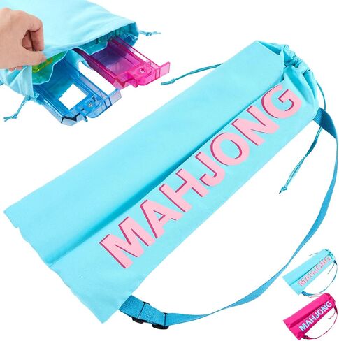 Mahjong Rack Bag with 4 Soft Divider Pockets Canvas Drawstring Mahjong Game Rack & Pushers Storage Bag Fits All Types of Racks Protective Sleeve for Game Night Travel (Rose Red) in Saudi Arabia