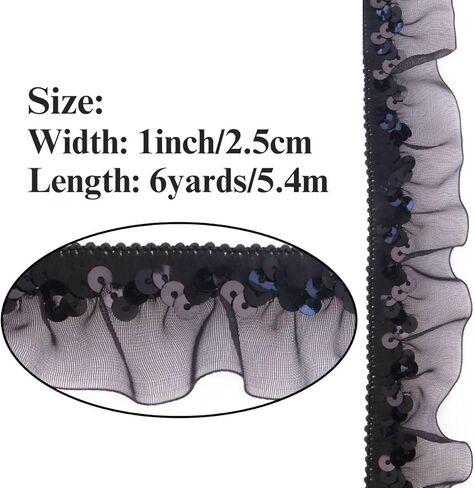 Black Elastic Ruffle Trim Sequin Pleated Lace Edge Trim Ribbon for Sewing Cloth Applique Embellishment Party Decoration in Saudi Arabia