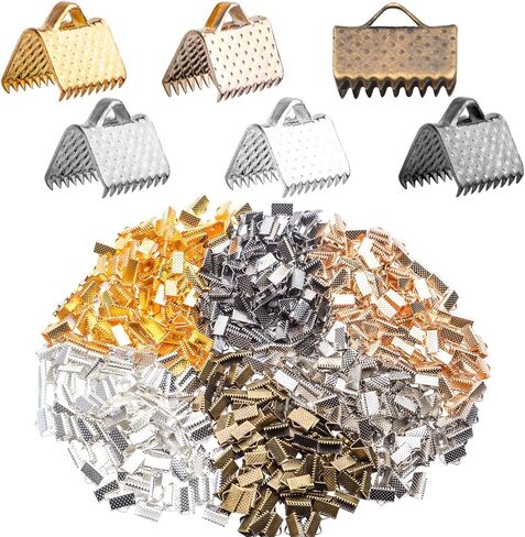 300Pieces Pinch Crimp Ends,Alloy Ribbon Clamps Ends Mixed Colors Ribbon Ends Crimp Ends Jewelry Making Findings for DIY Choker Anklets Crafts Making in Saudi Arabia