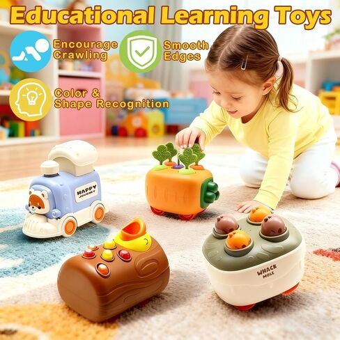 ألعاب سيارات اضغط وانطلق، مجموعة قطار للأطفال مع Whack-A-Mole، ودودة نقار الخشب، لعبة حصاد الجزر، شاحنات سباق السيارات لألعاب السفر للأطفال الصغار، هدية عيد ميلاد للأولاد والبنات in Kuwait