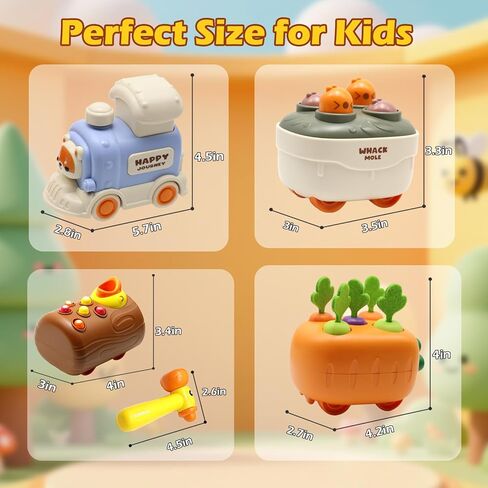 ألعاب سيارات اضغط وانطلق، مجموعة قطار للأطفال مع Whack-A-Mole، ودودة نقار الخشب، لعبة حصاد الجزر، شاحنات سباق السيارات لألعاب السفر للأطفال الصغار، هدية عيد ميلاد للأولاد والبنات in Kuwait