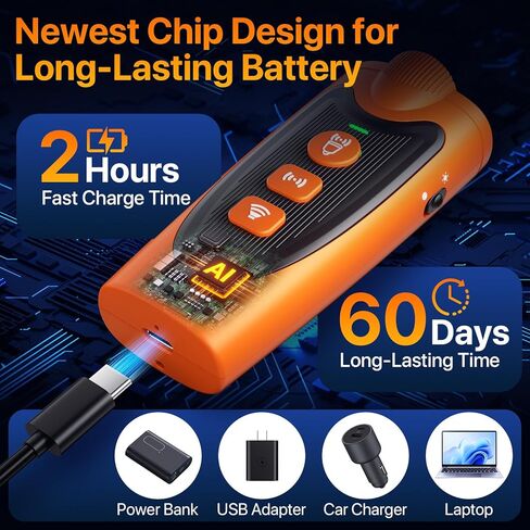 جهاز منع نباح الكلاب، 3X جهاز مضاد للنباح بالموجات فوق الصوتية للكلاب، 6 أوضاع تدريب ونطاق إيقاف نباح الكلاب بطول 23 قدمًا، أداة تدريب محمولة للكلاب مع مصباح يدوي للاستخدام الداخلي والخارجي، برتقالي in Kuwait