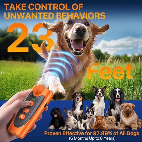جهاز منع نباح الكلاب، 3X جهاز مضاد للنباح بالموجات فوق الصوتية للكلاب، 6 أوضاع تدريب ونطاق إيقاف نباح الكلاب بطول 23 قدمًا، أداة تدريب محمولة للكلاب مع مصباح يدوي للاستخدام الداخلي والخارجي، برتقالي in Kuwait