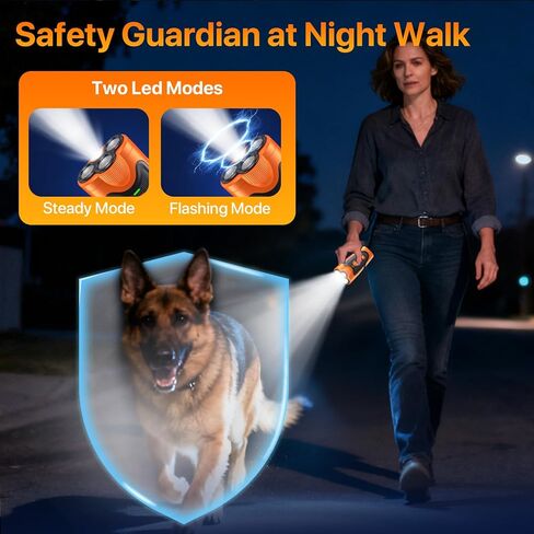 جهاز منع نباح الكلاب، 3X جهاز مضاد للنباح بالموجات فوق الصوتية للكلاب، 6 أوضاع تدريب ونطاق إيقاف نباح الكلاب بطول 23 قدمًا، أداة تدريب محمولة للكلاب مع مصباح يدوي للاستخدام الداخلي والخارجي، برتقالي in Kuwait