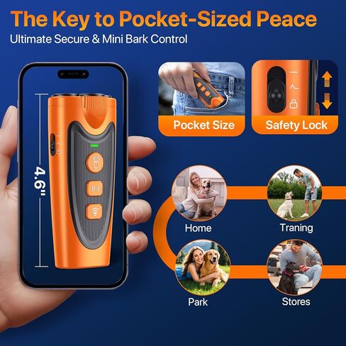 جهاز منع نباح الكلاب، 3X جهاز مضاد للنباح بالموجات فوق الصوتية للكلاب، 6 أوضاع تدريب ونطاق إيقاف نباح الكلاب بطول 23 قدمًا، أداة تدريب محمولة للكلاب مع مصباح يدوي للاستخدام الداخلي والخارجي، برتقالي in Kuwait
