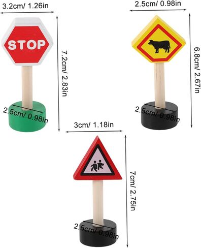 16pcs Wooden Traffic Sign Playset Educational Road Signs for Boy Girl Mini Street Signals for Preschool Safety Awareness Interactive Learning Aid Natural in Kuwait