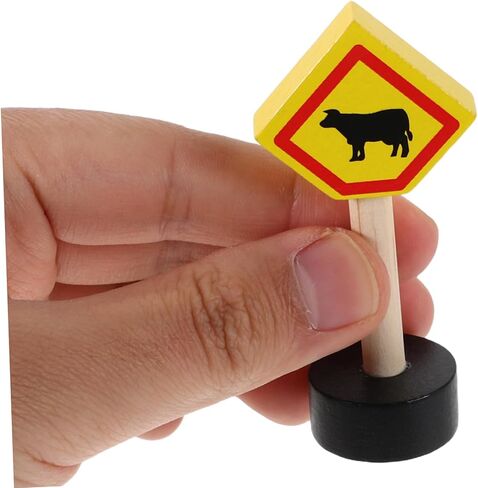 16pcs Wooden Traffic Sign Playset Educational Road Signs for Boy Girl Mini Street Signals for Preschool Safety Awareness Interactive Learning Aid Natural in Kuwait