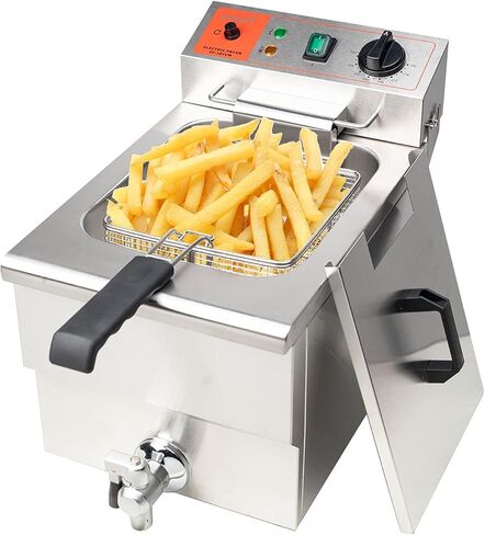 Valgus 1750W Stainless Steel Electric Deep Fryer 12L Large Capacity Countertop Kitchen Frying Machine Electric Griddles with Basket & Lid, Drain System in Saudi Arabia