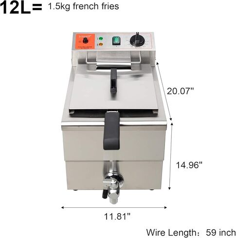 Valgus 1750W Stainless Steel Electric Deep Fryer 12L Large Capacity Countertop Kitchen Frying Machine Electric Griddles with Basket & Lid, Drain System in Saudi Arabia