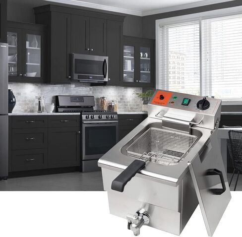 Valgus 1750W Stainless Steel Electric Deep Fryer 12L Large Capacity Countertop Kitchen Frying Machine Electric Griddles with Basket & Lid, Drain System in Saudi Arabia