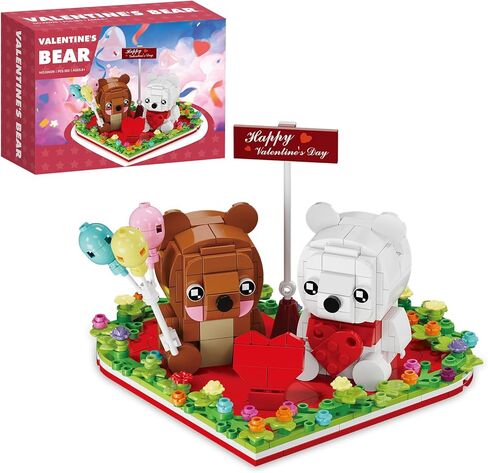 Valentine's Bear Building Blocks Toys for Lover, Love Heart Ornament Frame Cute Brown and White Bear Bricks Kit, Valentines Day Crafts Galentines Gifts School Exchange for Adults Kids Girls or Boys in Saudi Arabia