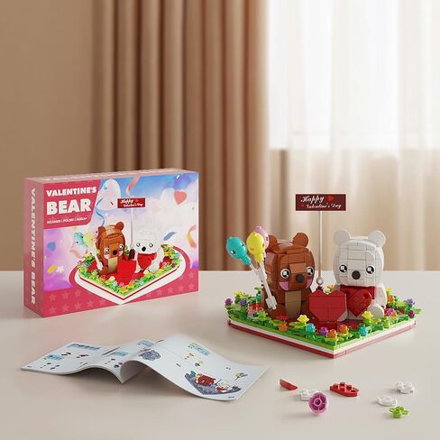 Valentine's Bear Building Blocks Toys for Lover, Love Heart Ornament Frame Cute Brown and White Bear Bricks Kit, Valentines Day Crafts Galentines Gifts School Exchange for Adults Kids Girls or Boys in Saudi Arabia