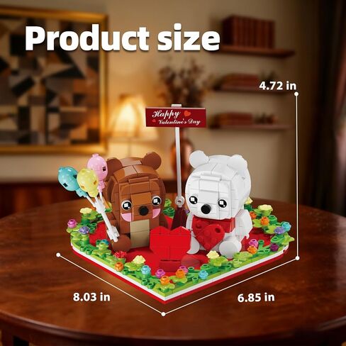 Valentine's Bear Building Blocks Toys for Lover, Love Heart Ornament Frame Cute Brown and White Bear Bricks Kit, Valentines Day Crafts Galentines Gifts School Exchange for Adults Kids Girls or Boys in Saudi Arabia
