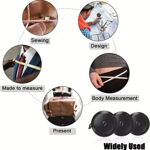 Retractable Soft Tape Measure, 60 Inch / 150 cm Double Sided Tape Measure with Inches & Centimeters, for Sewing Tailoring Body Measurements Crafts Design Fitness (Black, 1-Pack) in Saudi Arabia