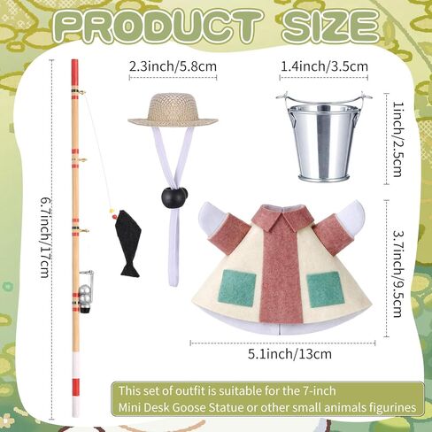 7 Inch Desk Goose Outfits Fishing Duck Costume Set Fieldsmen Clothes Mini Straw Hat Fishing Rod and Bucket for 7 Inch Goose Duck Statue Funny Decor Accessories Home Decoration in Saudi Arabia