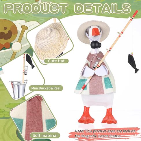 7 Inch Desk Goose Outfits Fishing Duck Costume Set Fieldsmen Clothes Mini Straw Hat Fishing Rod and Bucket for 7 Inch Goose Duck Statue Funny Decor Accessories Home Decoration in Saudi Arabia