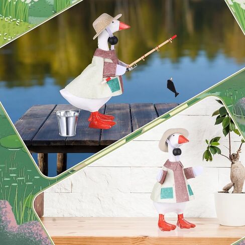 7 Inch Desk Goose Outfits Fishing Duck Costume Set Fieldsmen Clothes Mini Straw Hat Fishing Rod and Bucket for 7 Inch Goose Duck Statue Funny Decor Accessories Home Decoration in Saudi Arabia
