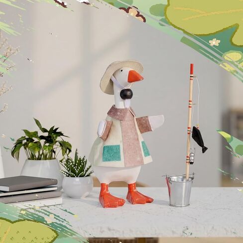7 Inch Desk Goose Outfits Fishing Duck Costume Set Fieldsmen Clothes Mini Straw Hat Fishing Rod and Bucket for 7 Inch Goose Duck Statue Funny Decor Accessories Home Decoration in Saudi Arabia