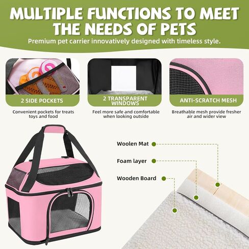 Premium Cat Carrier for Pets Up to 20 Lbs, Cat Travel Bag Soft-Sided Backpack Pet Carriers with Padded Shoulder Strap, Dog Carrier for Small Dogs Puppy Carry Airline Approved, Pink in Saudi Arabia