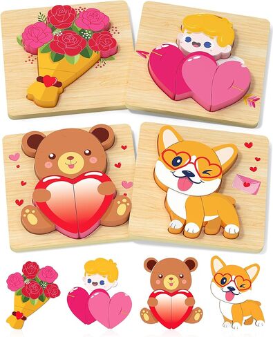 هدايا الألغاز الخشبية للأطفال الصغار في عيد الحب، 4 عبوات من ألعاب عيد الحب هدايا عيد الحب للأطفال في الفصول الدراسية، هدايا حفلات عيد الحب للأطفال الصغار الأولاد والبنات in Kuwait