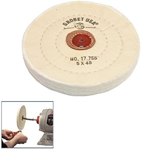 Finex 5" Muslin Buffing Wheel with Leather Center, 45 Ply – 3-Row Stitched, Made in USA – High Luster Polishing in Saudi Arabia