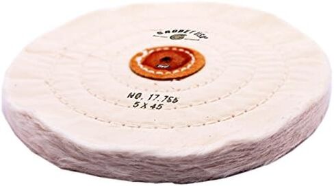 Finex 5" Muslin Buffing Wheel with Leather Center, 45 Ply – 3-Row Stitched, Made in USA – High Luster Polishing in Saudi Arabia