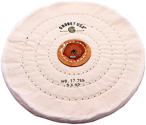 Finex 5" Muslin Buffing Wheel with Leather Center, 45 Ply – 3-Row Stitched, Made in USA – High Luster Polishing in Saudi Arabia