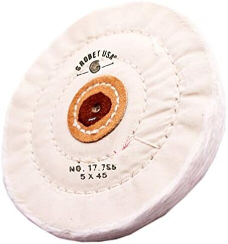Finex 5" Muslin Buffing Wheel with Leather Center, 45 Ply – 3-Row Stitched, Made in USA – High Luster Polishing in Saudi Arabia
