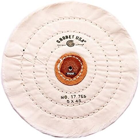 Finex 5" Muslin Buffing Wheel with Leather Center, 45 Ply – 3-Row Stitched, Made in USA – High Luster Polishing in Saudi Arabia