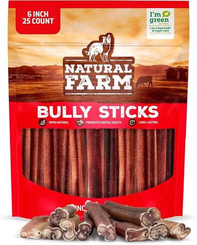 Natural Farm Gullet Sticks Chews for Dogs, 6 Inch (25 Count), Single Ingredient Jerky Esophagus Treats, Rawhide-Free Natural Glucosamine & Chondroitin, Great for Puppies, Seniors & Light Chewers in Kuwait