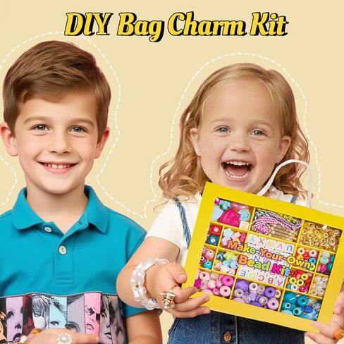 HolidayQbee DIY Bead Keychain Making Kit for Kids Beaded Bag Charm Kit Alphabet Beads Muti-Colorful Heart Pony Bead for Key Chain Making Kit Bag Charm Making Kit Gifts for Boy Girls in Saudi Arabia