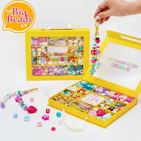 HolidayQbee DIY Bead Keychain Making Kit for Kids Beaded Bag Charm Kit Alphabet Beads Muti-Colorful Heart Pony Bead for Key Chain Making Kit Bag Charm Making Kit Gifts for Boy Girls in Saudi Arabia