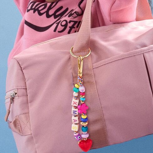 HolidayQbee DIY Bead Keychain Making Kit for Kids Beaded Bag Charm Kit Alphabet Beads Muti-Colorful Heart Pony Bead for Key Chain Making Kit Bag Charm Making Kit Gifts for Boy Girls in Saudi Arabia