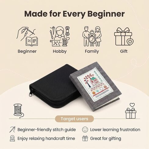 مجموعة كتب غرز التطريز من Kranla DIY، مجموعة خياطة الكل في واحد، جميع عينات السيناريوهات للمبتدئين، نمط ممارسة التطريز مع مجموعة خياطة 106 غرز، كتاب غرز متقاطع محمول in Saudi Arabia