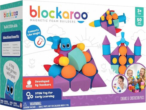 مكعبات بناء إسفنجية مغناطيسية من Blockaroo - مجموعة مكونة من 100 قطعة مع صندوق تخزين، وألعاب حمام للأطفال الصغار، وألعاب ما قبل المدرسة، وألعاب حسية، وكتل للأطفال الصغار 3-5، وألعاب هندسية للأطفال 3-5 in Kuwait