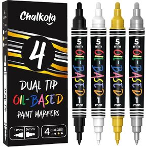 قلم طلاء أسود زيتي من تشالكولا 5 (4 رؤوس مزدوجة، 15 مم جامبو) - أقلام طلاء زيتية للمعادن والنسيج والزجاج والصخور وإطارات السيارات والأثاث والأسطح الخشبية والبلاستيكية - مقاومة للماء ودائمة in Kuwait