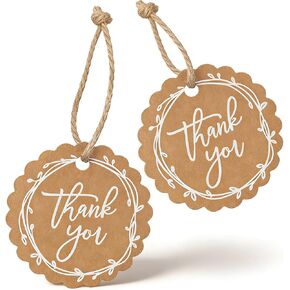 50 Pcs Thank You Tags with String, Round Brown Paper Thankful Gift Tags for Wedding Birthday Party Gifts Baby Shower Bridal Shower, 1.77 X 1.77 in in Saudi Arabia