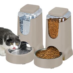 عبوة من قطعتين من جهاز تغذية القطط الأوتوماتيكي وموزع مياه من الفولاذ المقاوم للصدأ، مجموعة سقاية للكلاب من جرافيتي مجموعة طعام وسقي للحيوانات الأليفة الصغيرة والمتوسطة الحجم (1 جالون × 2، رمادي فحمي) in Kuwait