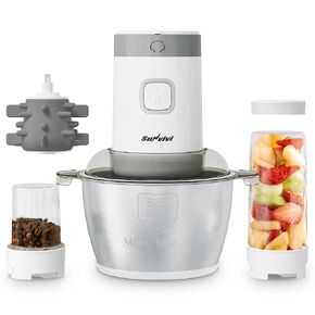 Electric Blender and Food Processor Combo: 4 in 1 Food Grinder for Grinding Meat Coffee, Peeling Garlic & Juicing, 350W Food Chooper with 1.8L Stainless Steel Bowl & 2 Cups, 2 Speed, White in Kuwait